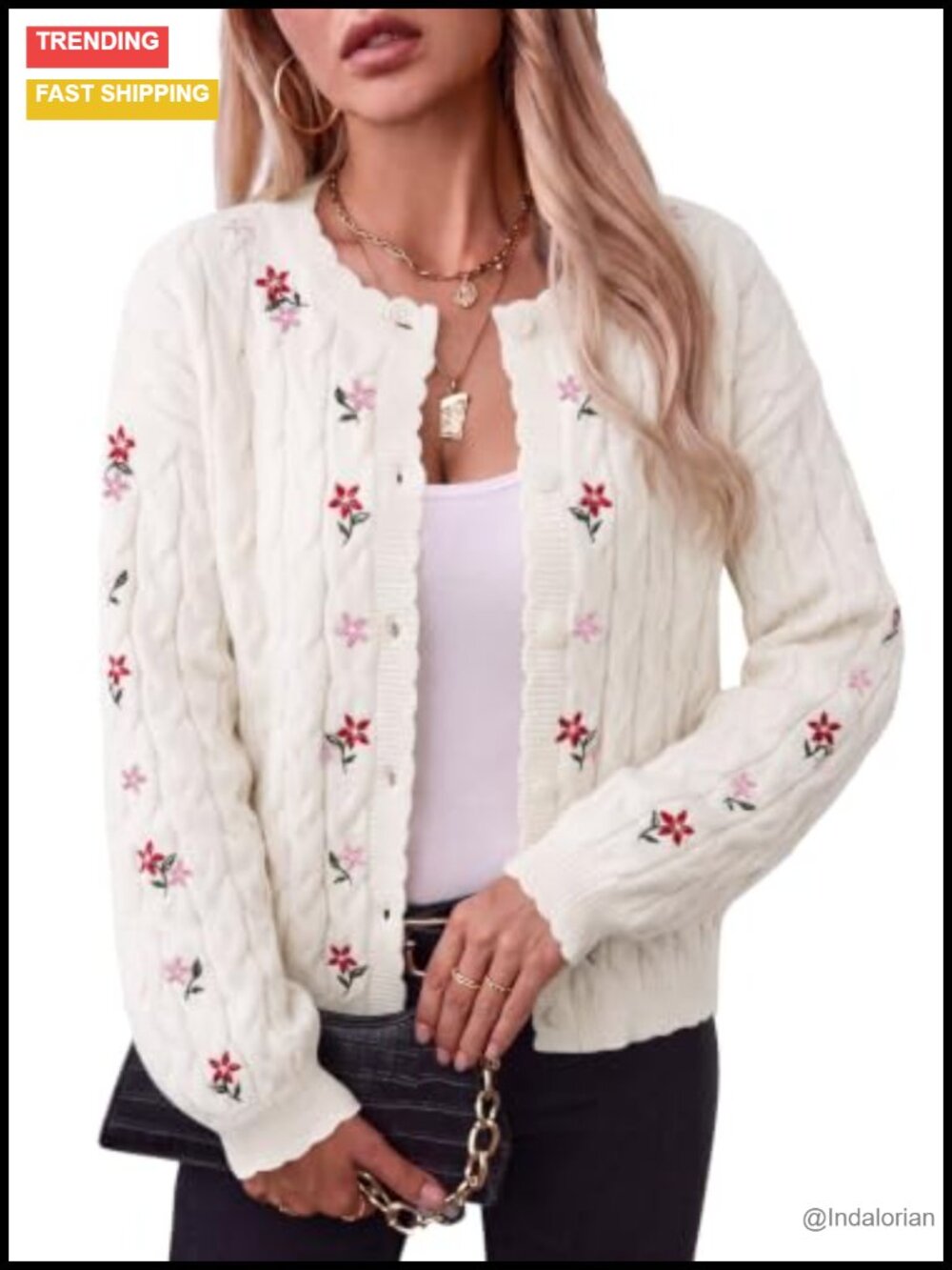 Sidefeel Womens Button Up Floral Cardigan Cropped Knit Sweater